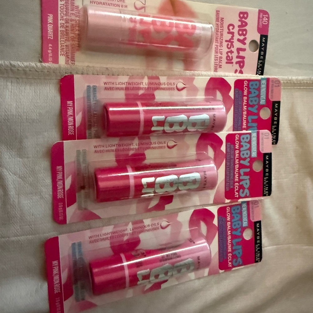 Maybelline Baby Lips Lip Balm Duo - Bright Pink Tubes lot of 4